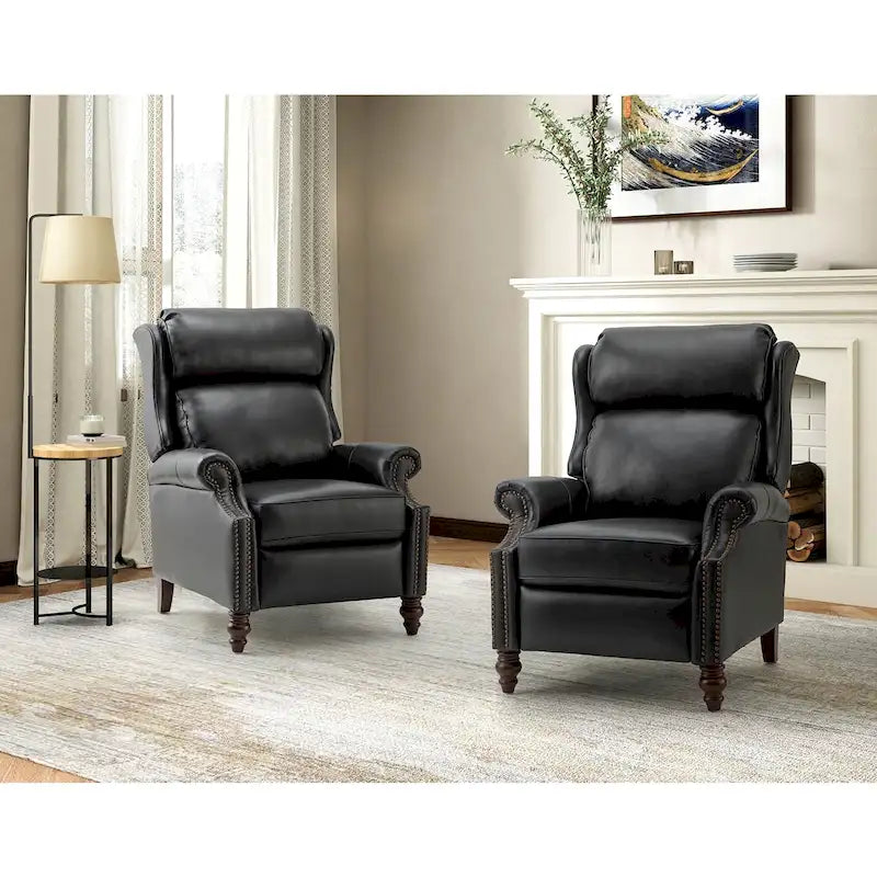 Lot de 2 Fauteuils Inclinables Modernes Noemon en Cuir Véritable avec Clous Décoratifs par HULALA HOME