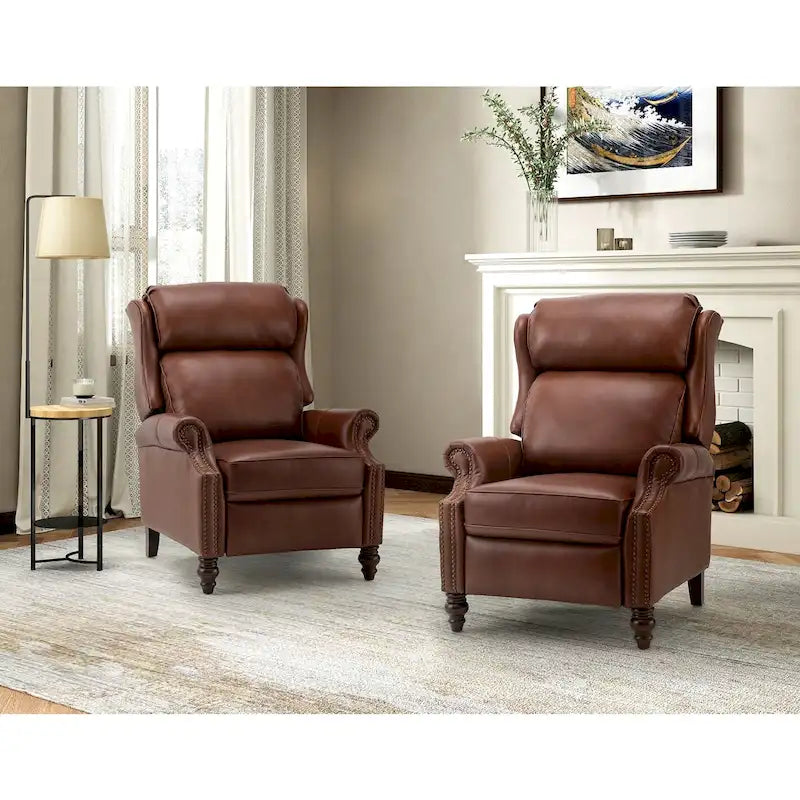 Lot de 2 Fauteuils Inclinables Modernes Noemon en Cuir Véritable avec Clous Décoratifs par HULALA HOME