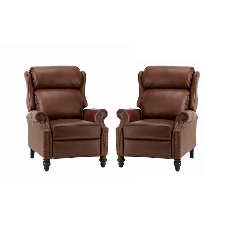 Lot de 2 Fauteuils Inclinables Modernes Noemon en Cuir Véritable avec Clous Décoratifs par HULALA HOME