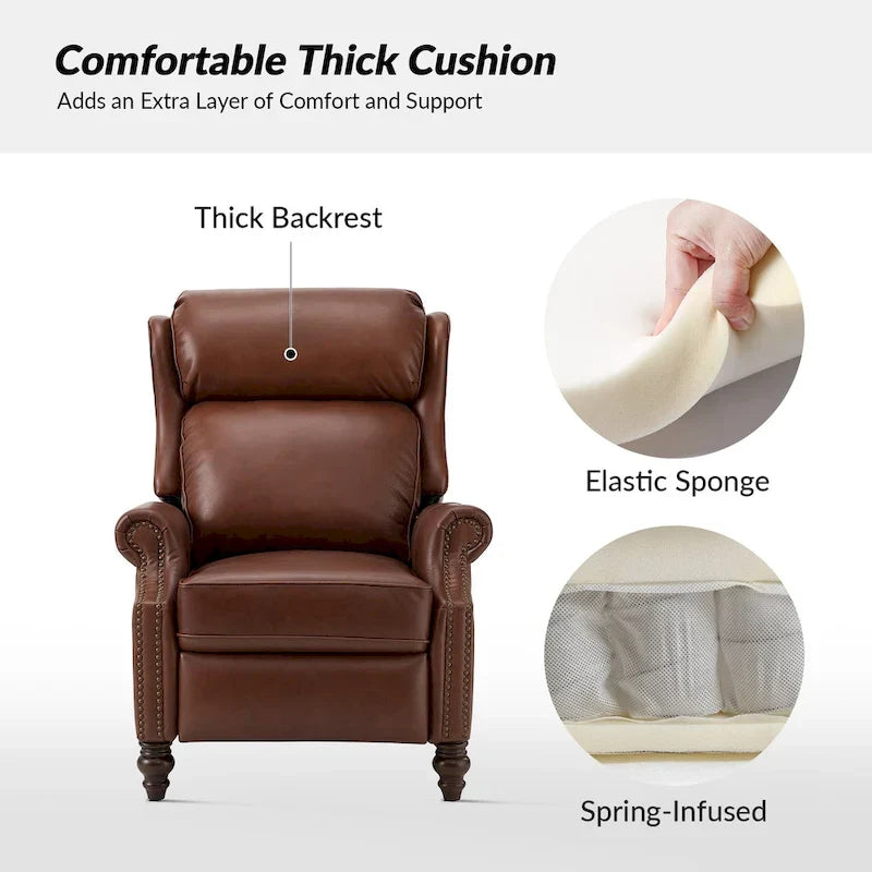 Lot de 2 Fauteuils Inclinables Modernes Noemon en Cuir Véritable avec Clous Décoratifs par HULALA HOME