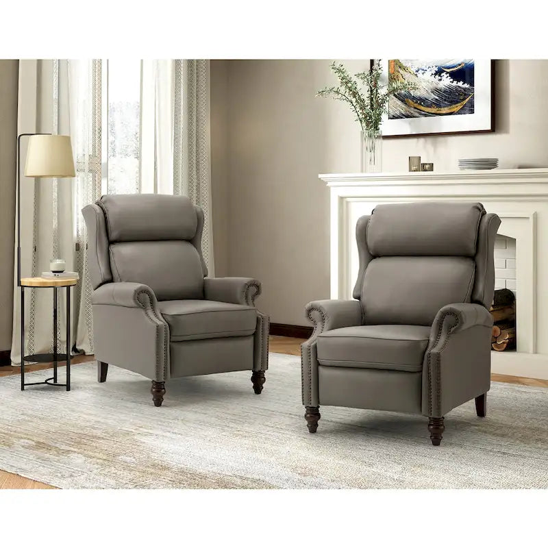 Lot de 2 Fauteuils Inclinables Modernes Noemon en Cuir Véritable avec Clous Décoratifs par HULALA HOME