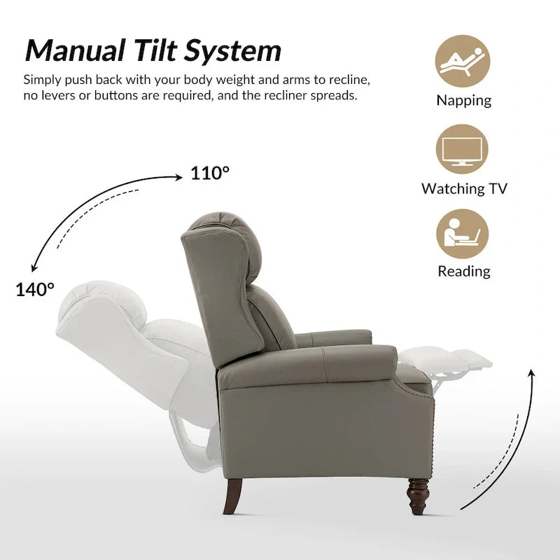 Lot de 2 Fauteuils Inclinables Modernes Noemon en Cuir Véritable avec Clous Décoratifs par HULALA HOME