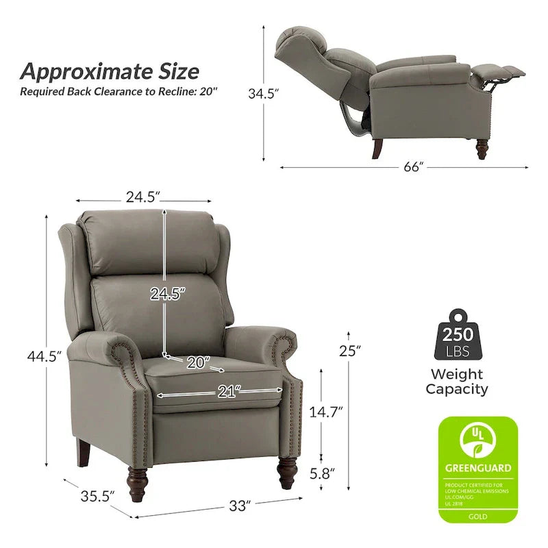 Lot de 2 Fauteuils Inclinables Modernes Noemon en Cuir Véritable avec Clous Décoratifs par HULALA HOME