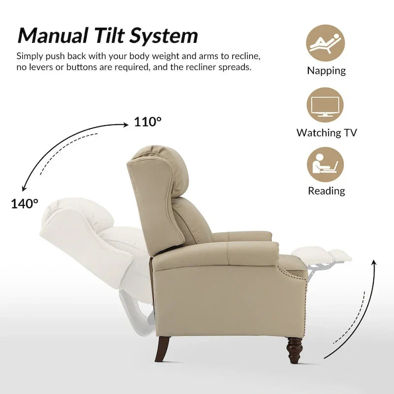 Lot de 2 Fauteuils Inclinables Modernes Noemon en Cuir Véritable avec Clous Décoratifs par HULALA HOME