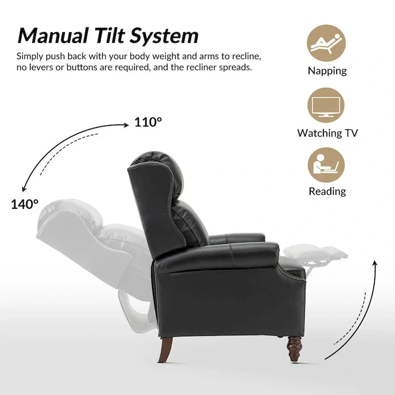 Lot de 2 Fauteuils Inclinables Modernes Noemon en Cuir Véritable avec Clous Décoratifs par HULALA HOME