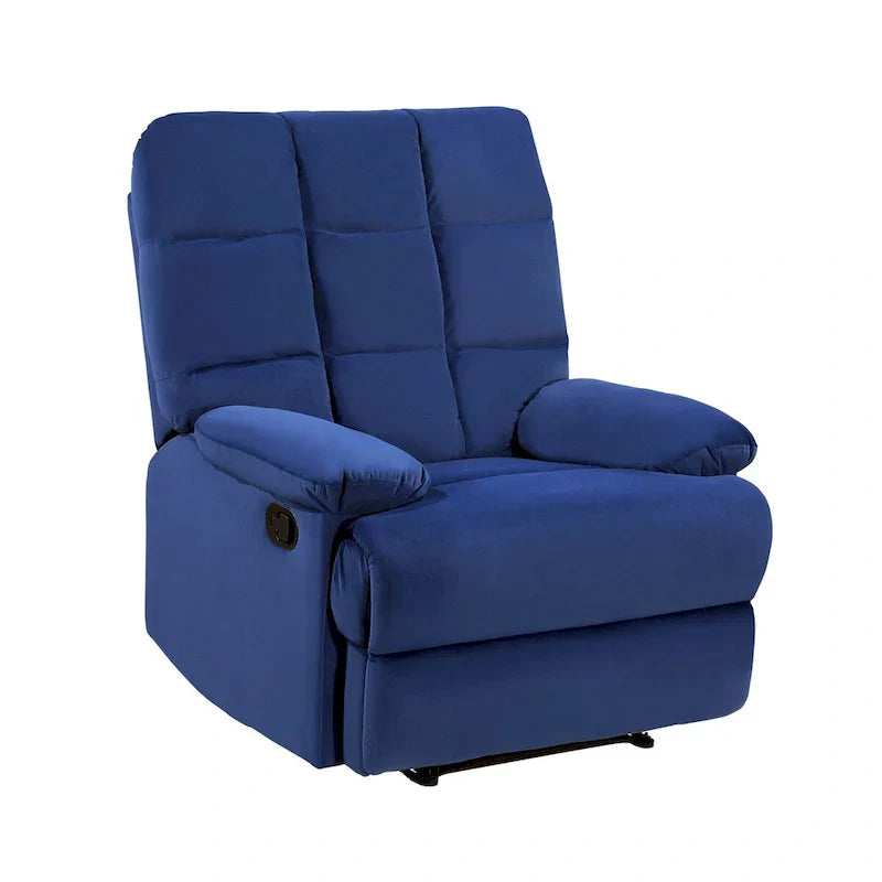 Fauteuil Inclinable Manuel Patty 36 pouces, Coussiné, Velours Bleu, Bois Massif