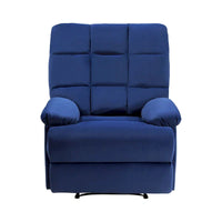 Fauteuil Inclinable Manuel Patty 36 pouces, Coussiné, Velours Bleu, Bois Massif
