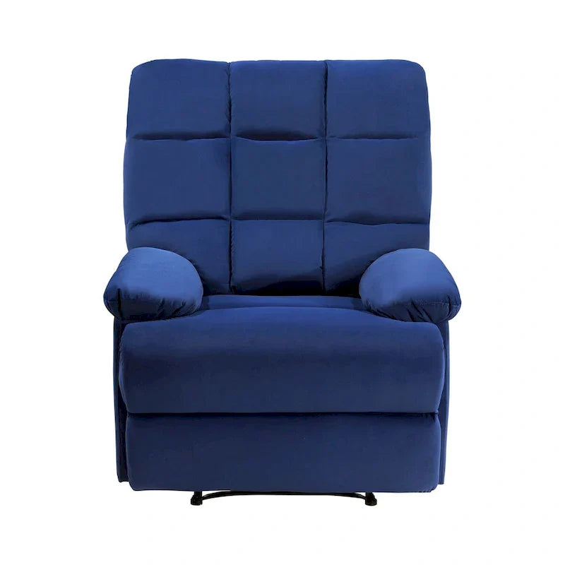 Fauteuil Inclinable Manuel Patty 36 pouces, Coussiné, Velours Bleu, Bois Massif