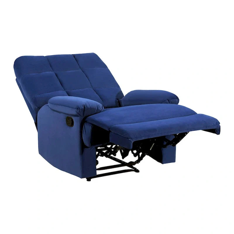 Fauteuil Inclinable Manuel Patty 36 pouces, Coussiné, Velours Bleu, Bois Massif