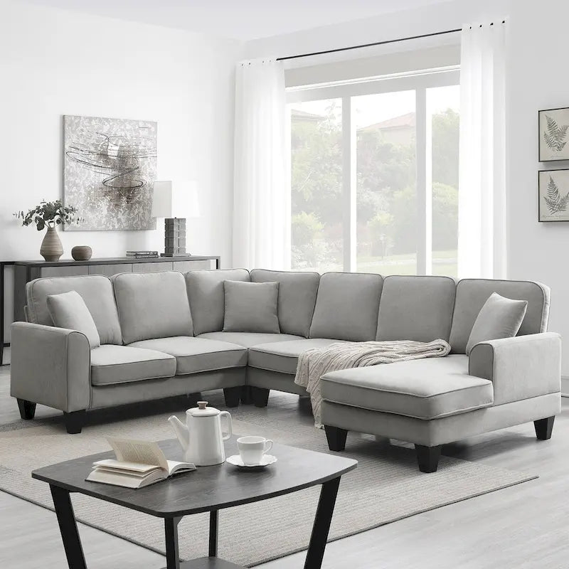 Canapé sectionnel moderne surdimensionné en velours 89*89, grand meuble d'intérieur rembourré en forme de L avec doubles coussins, gris