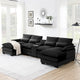 Canapé moderne en forme de U avec console, porte-gobelets et ports USB, meuble d'intérieur symétrique 6 places rembourré, noir