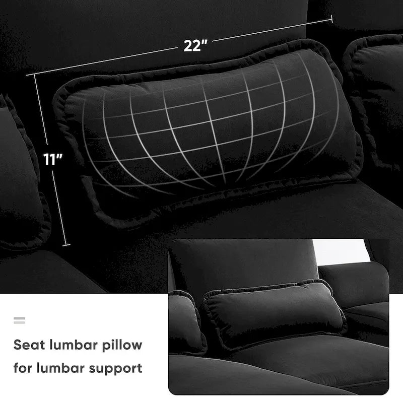 Canapé moderne en forme de U avec console, porte-gobelets et ports USB, meuble d'intérieur symétrique 6 places rembourré, noir