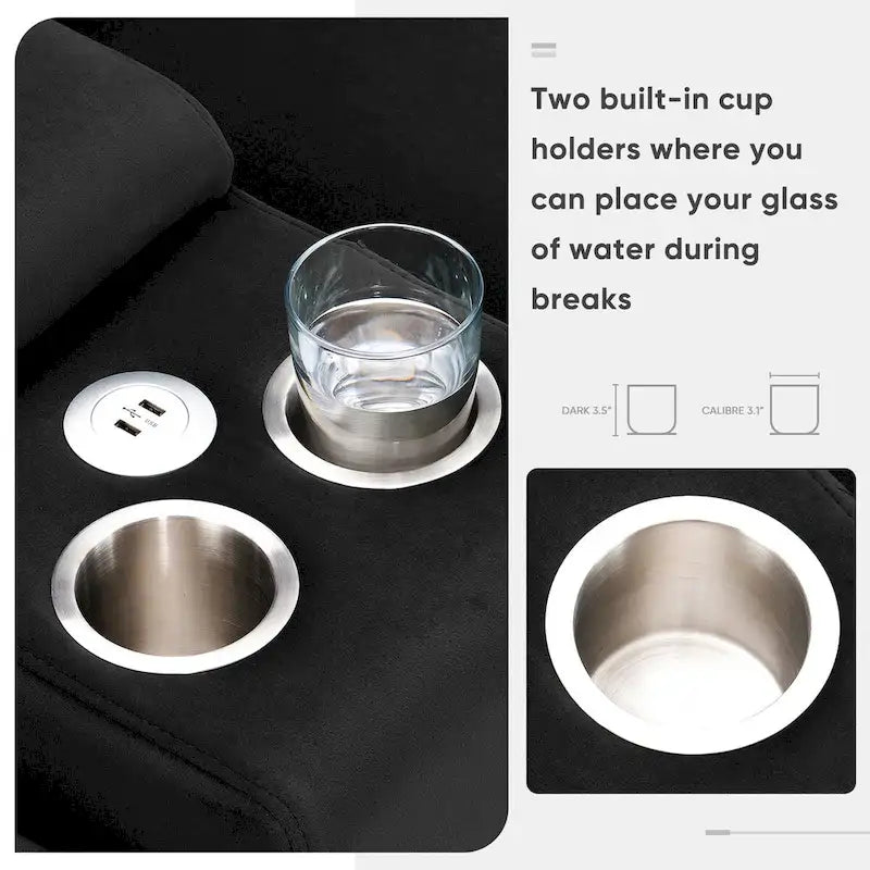 Canapé moderne en forme de U avec console, porte-gobelets et ports USB, meuble d'intérieur symétrique 6 places rembourré, noir