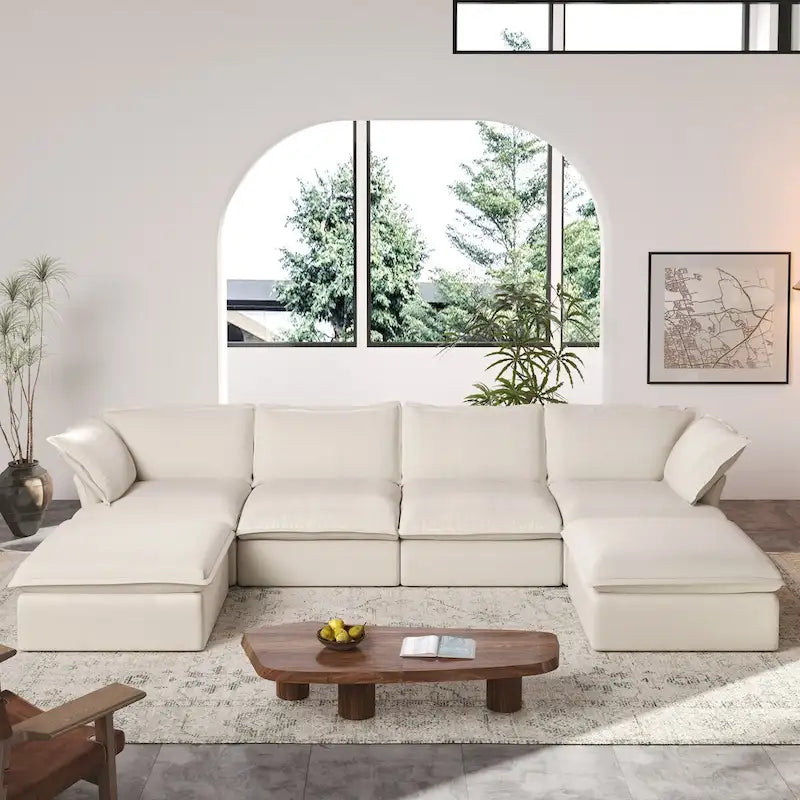 Canapé sectionnel modulaire convertible en U 163 pouces, confort moelleux garni de duvet, rembourré généreusement