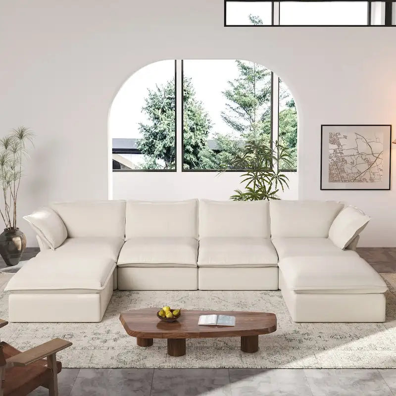 Canapé sectionnel modulaire convertible en U 163 pouces, confort moelleux garni de duvet, rembourré généreusement