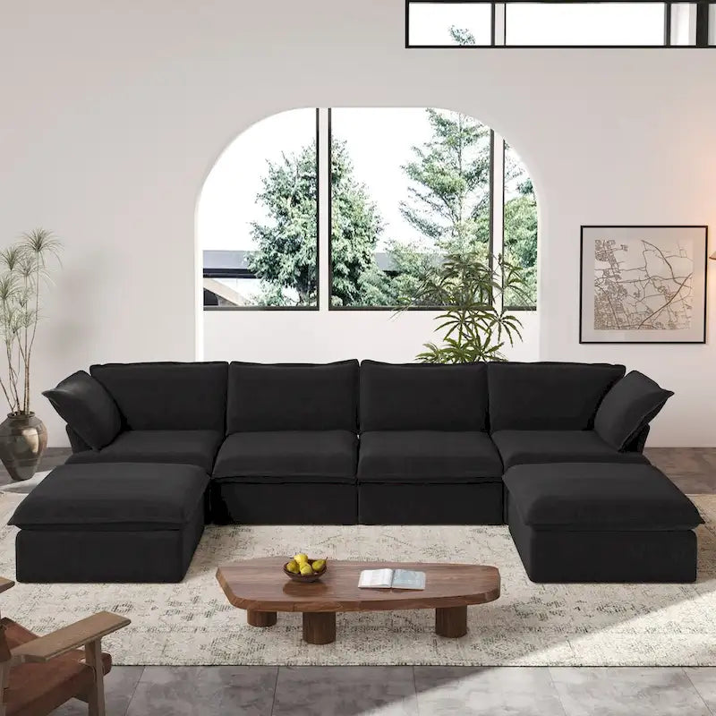Canapé sectionnel modulaire convertible en U 163 pouces, confort moelleux garni de duvet, rembourré généreusement