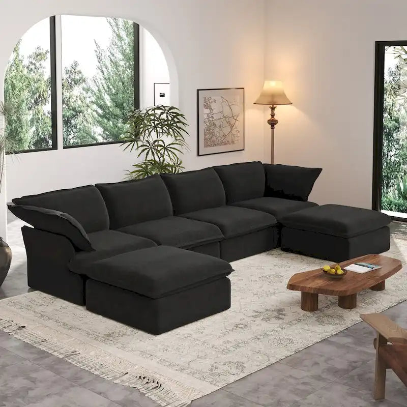 Canapé sectionnel modulaire convertible en U 163 pouces, confort moelleux garni de duvet, rembourré généreusement