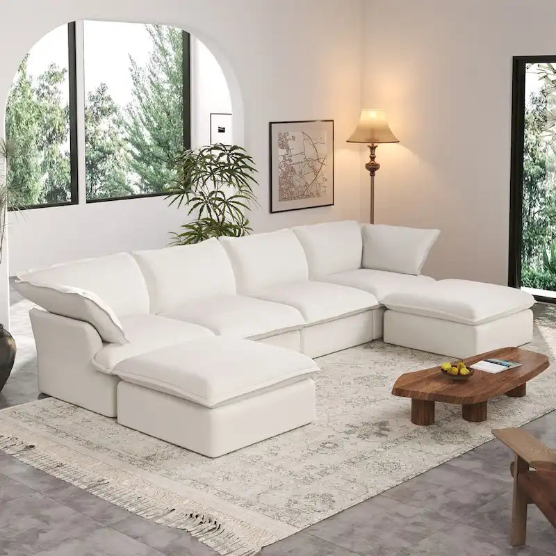 Canapé sectionnel modulaire convertible en U 163 pouces, confort moelleux garni de duvet, rembourré généreusement