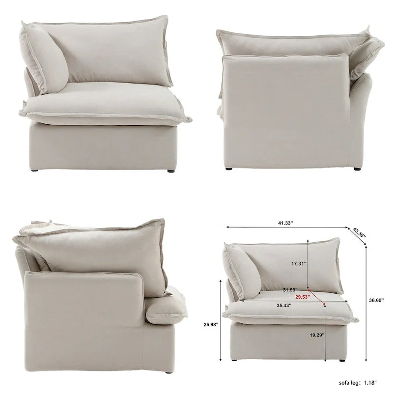 Canapé sectionnel modulaire convertible en U 163 pouces, confort moelleux garni de duvet, rembourré généreusement