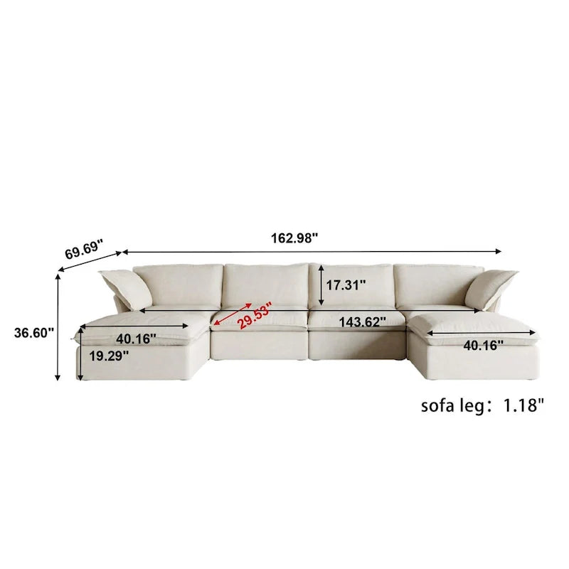 Canapé sectionnel modulaire convertible en U 163 pouces, confort moelleux garni de duvet, rembourré généreusement