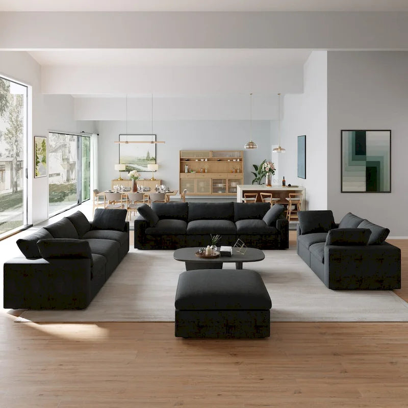 Ensemble de canapés 3 pièces pour salon, canapé modulable Cloud avec pouf de rangement