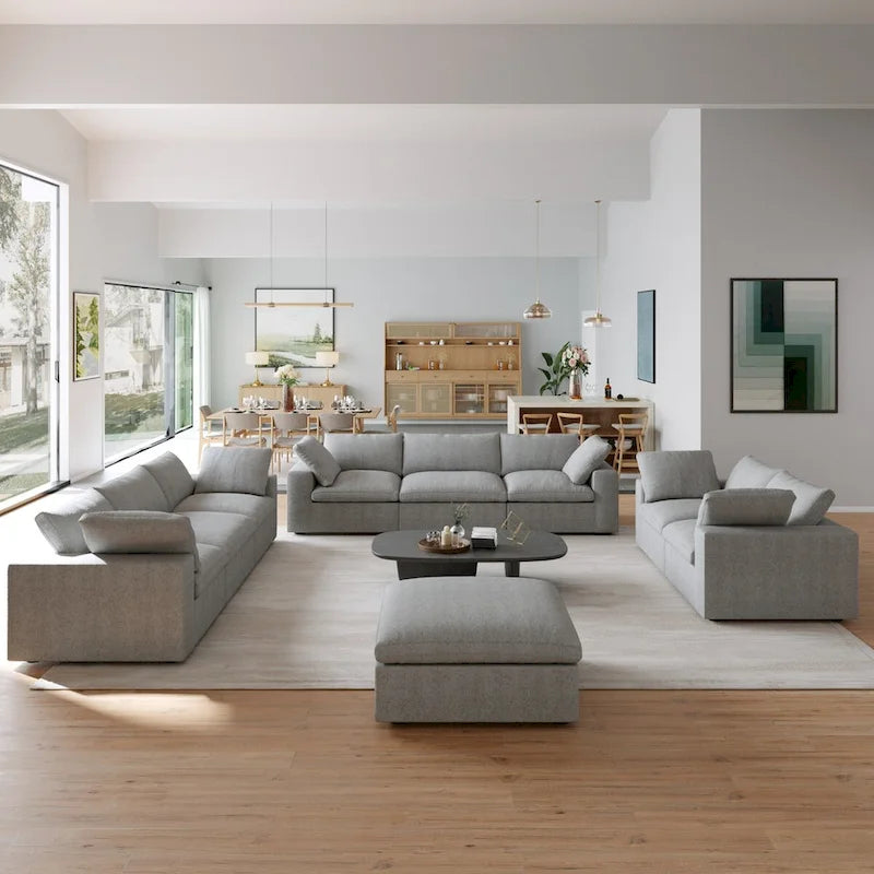 Ensemble de canapés 3 pièces pour salon, canapé modulable Cloud avec pouf de rangement