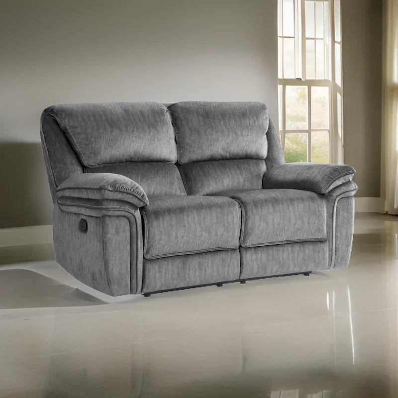 Causeuse inclinable manuelle Muir de 65 pouces, microfibre touffetée grise, bois massif