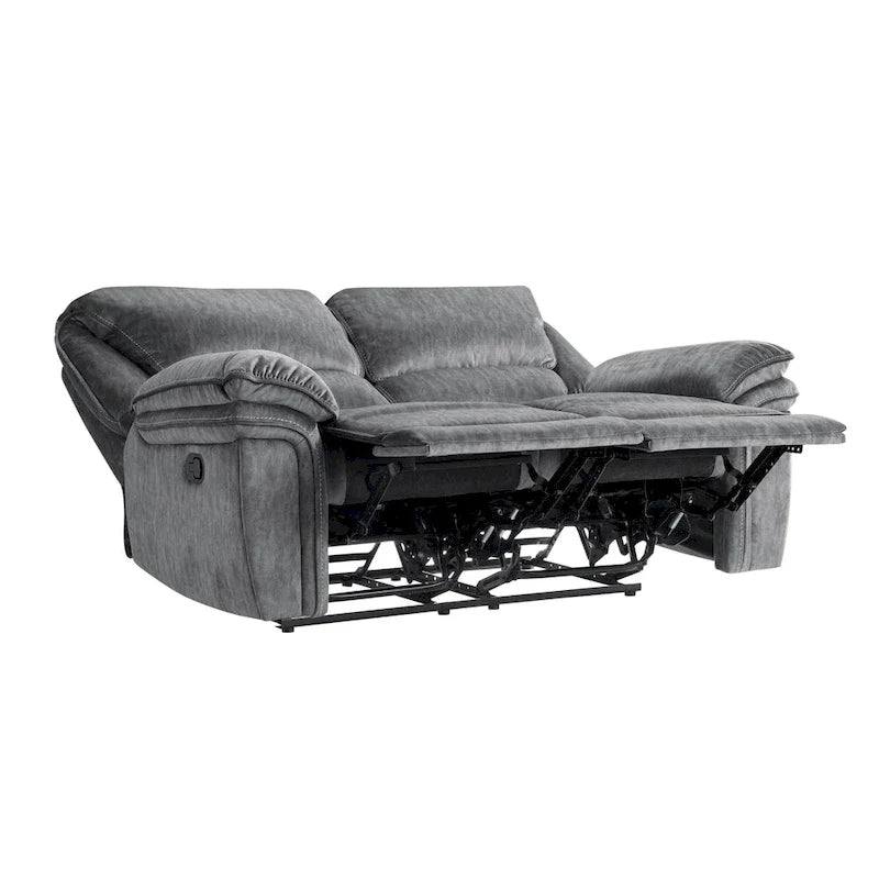 Causeuse inclinable manuelle Muir de 65 pouces, microfibre touffetée grise, bois massif