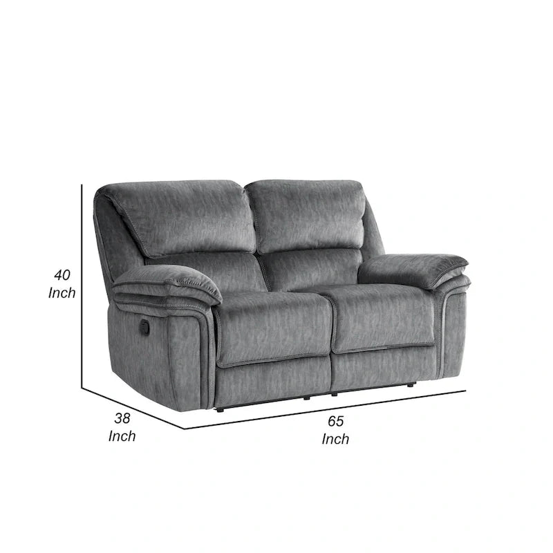 Causeuse inclinable manuelle Muir de 65 pouces, microfibre touffetée grise, bois massif