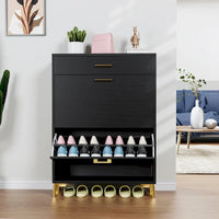 Meuble à chaussures pour entrée, organiseur autoportant avec 2 tiroirs basculants, rangement à chaussures caché pour couloir/penderie