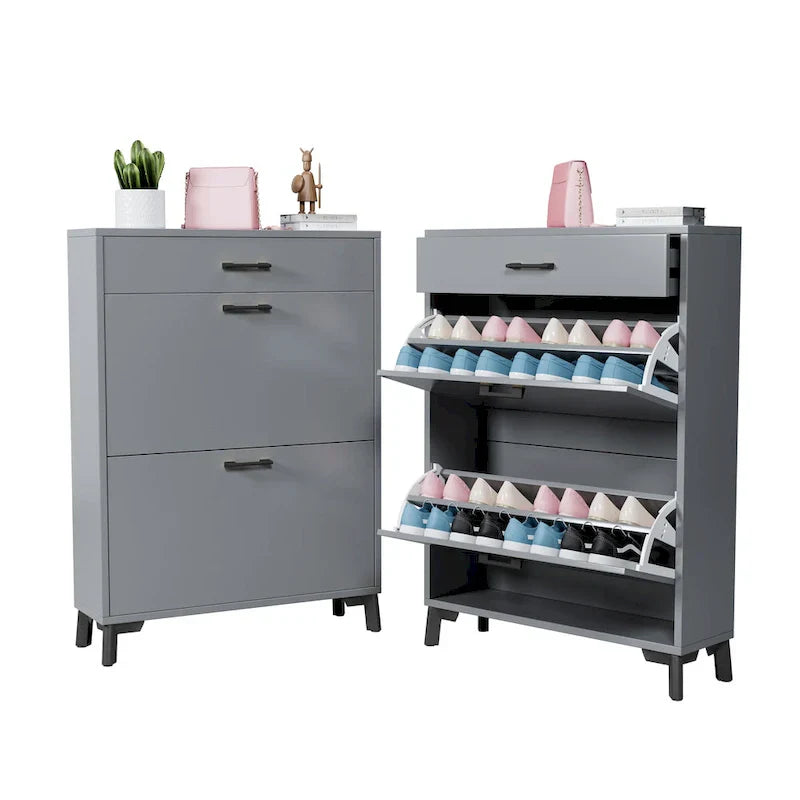 Meuble à chaussures pour entrée, organiseur autoportant avec 2 tiroirs basculants, rangement à chaussures caché pour couloir/penderie
