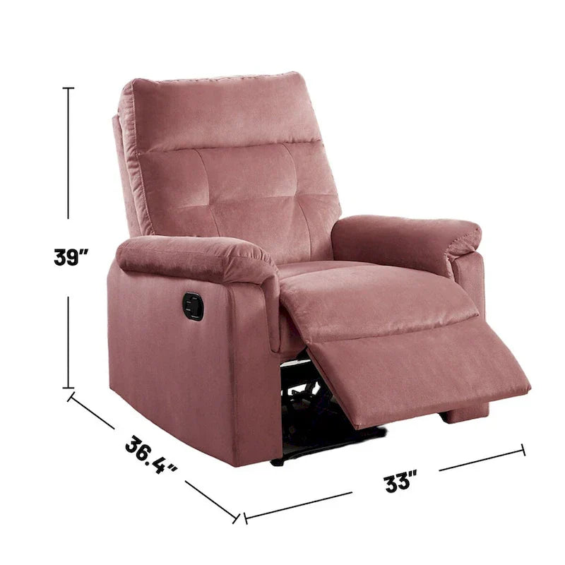 Fauteuil inclinable simple à mouvement manuel rembourré en velours avec dossier capitonné