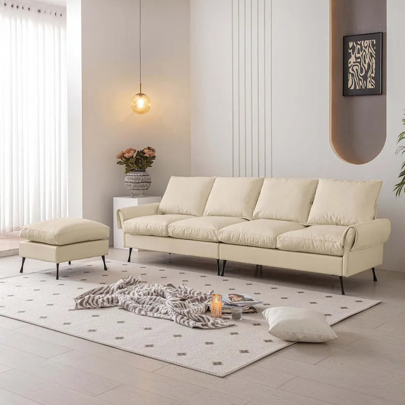 Canapé en L moderne 104,5 po en cuir technique avec pouf