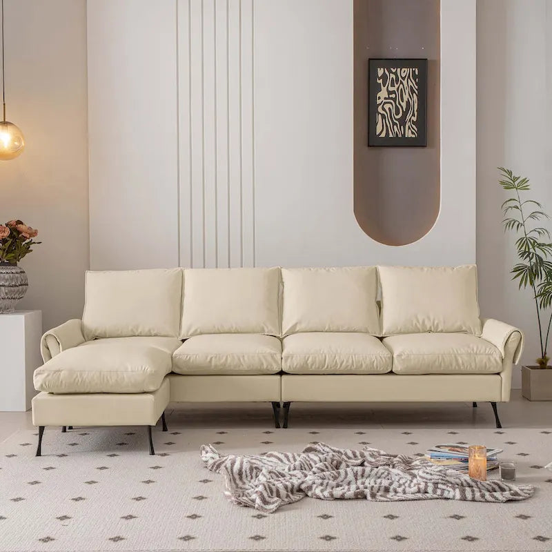 Canapé en L moderne 104,5 po en cuir technique avec pouf