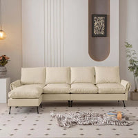 Canapé en L moderne 104,5 po en cuir technique avec pouf