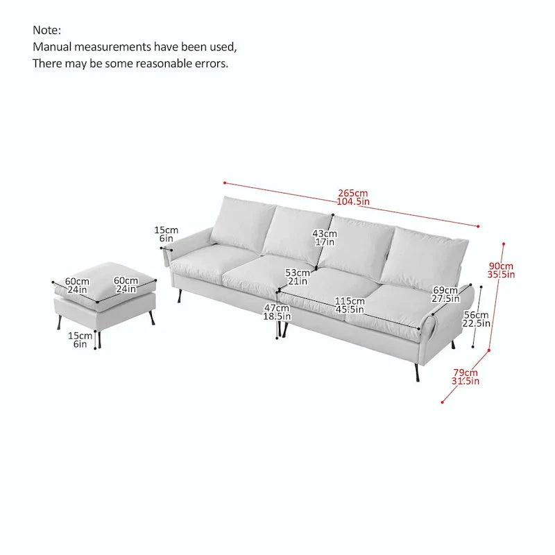 Canapé en L moderne 104,5 po en cuir technique avec pouf