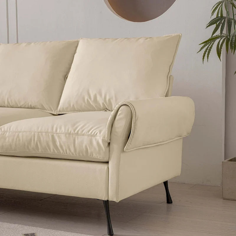 Canapé en L moderne 104,5 po en cuir technique avec pouf
