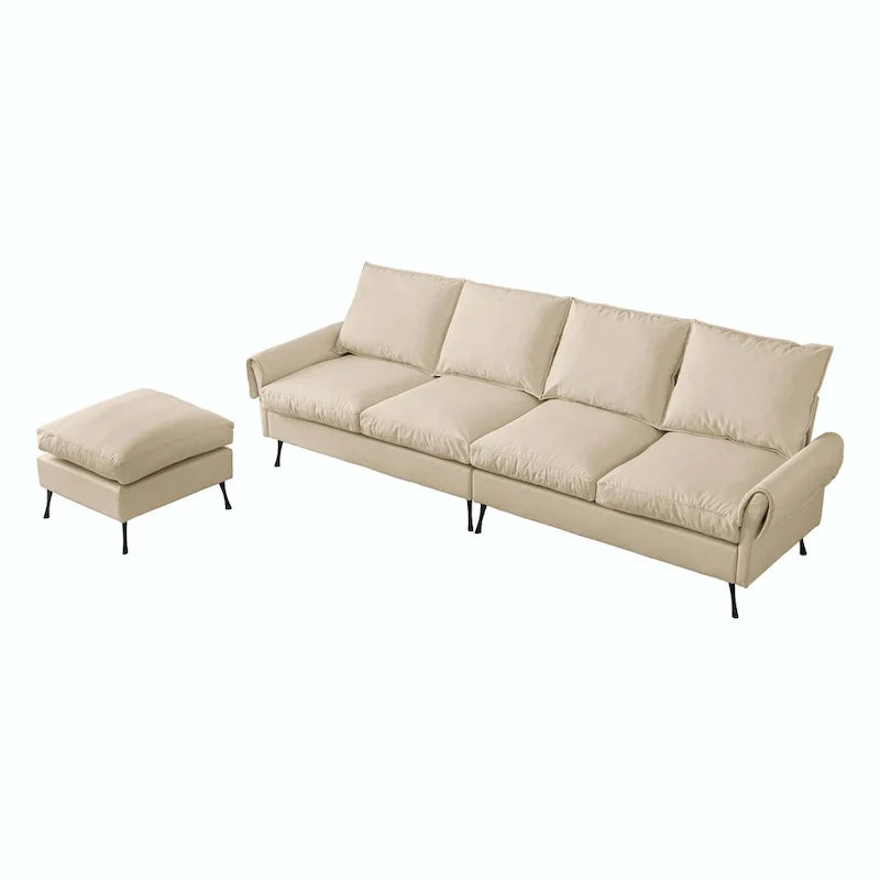 Canapé en L moderne 104,5 po en cuir technique avec pouf