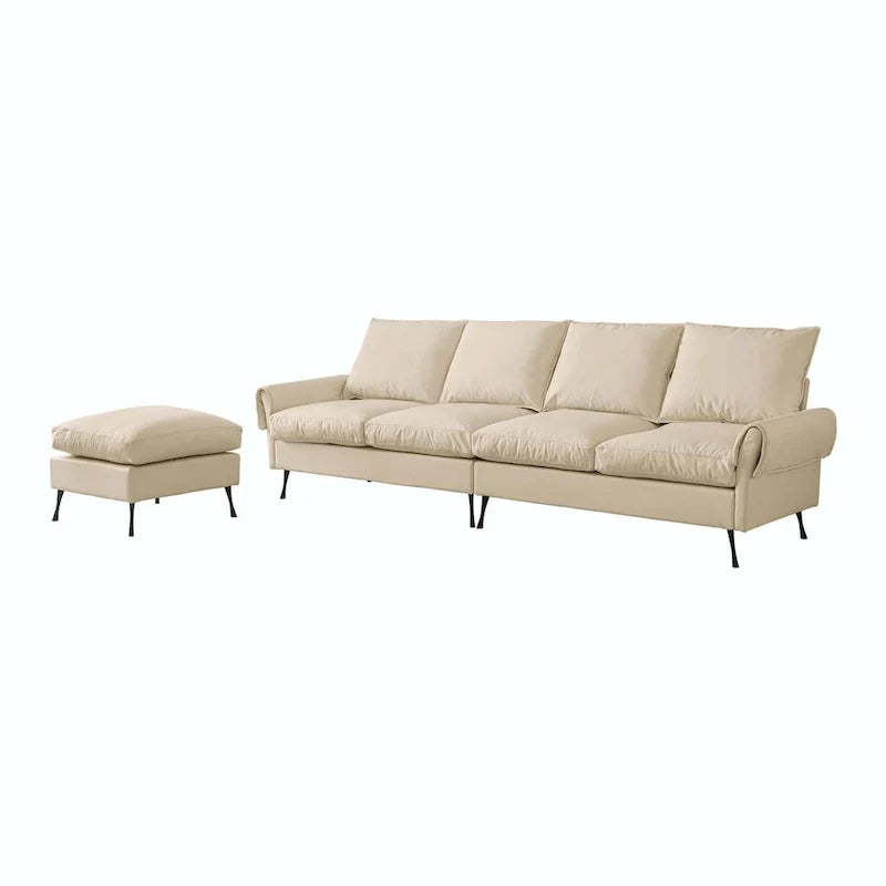 Canapé en L moderne 104,5 po en cuir technique avec pouf