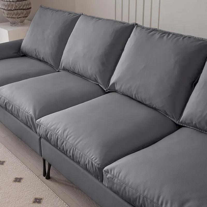 Canapé en L moderne 104,5 po en cuir technique avec pouf
