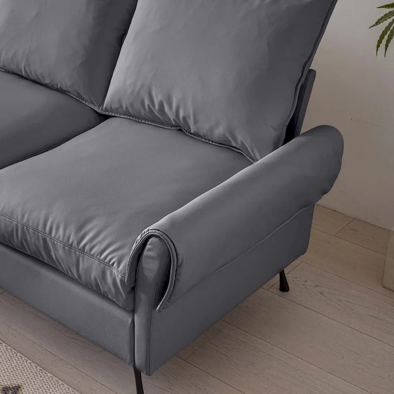 Canapé en L moderne 104,5 po en cuir technique avec pouf