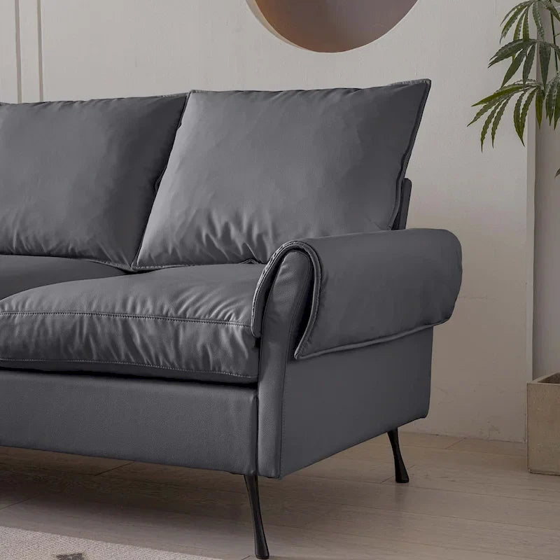 Canapé en L moderne 104,5 po en cuir technique avec pouf