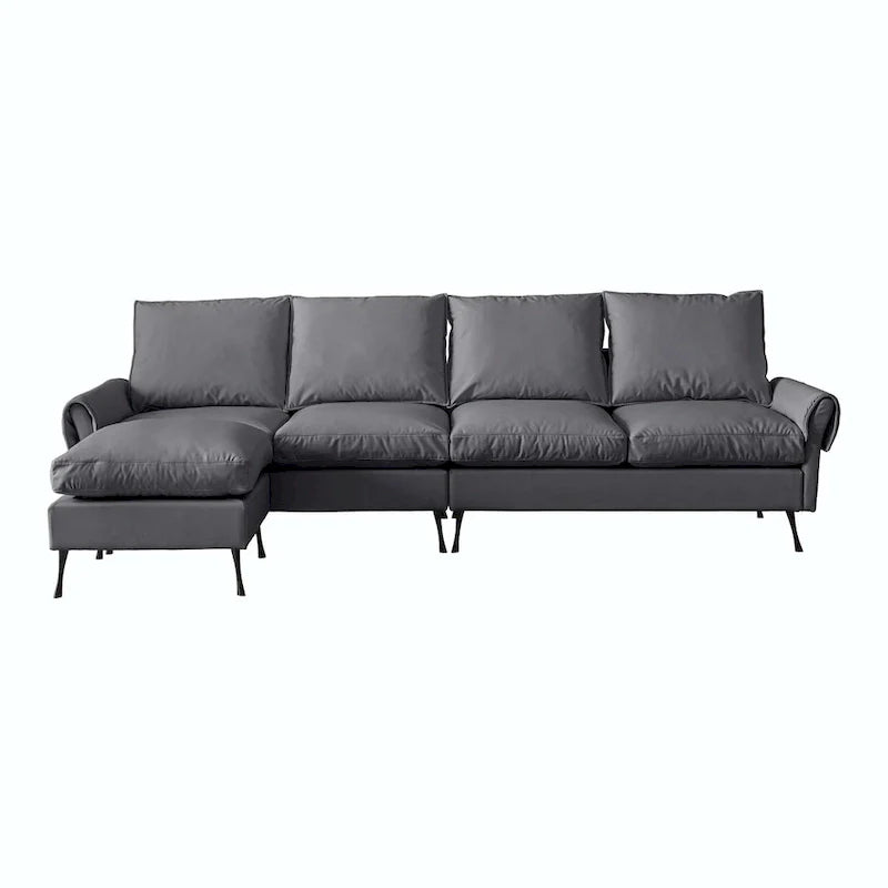 Canapé en L moderne 104,5 po en cuir technique avec pouf