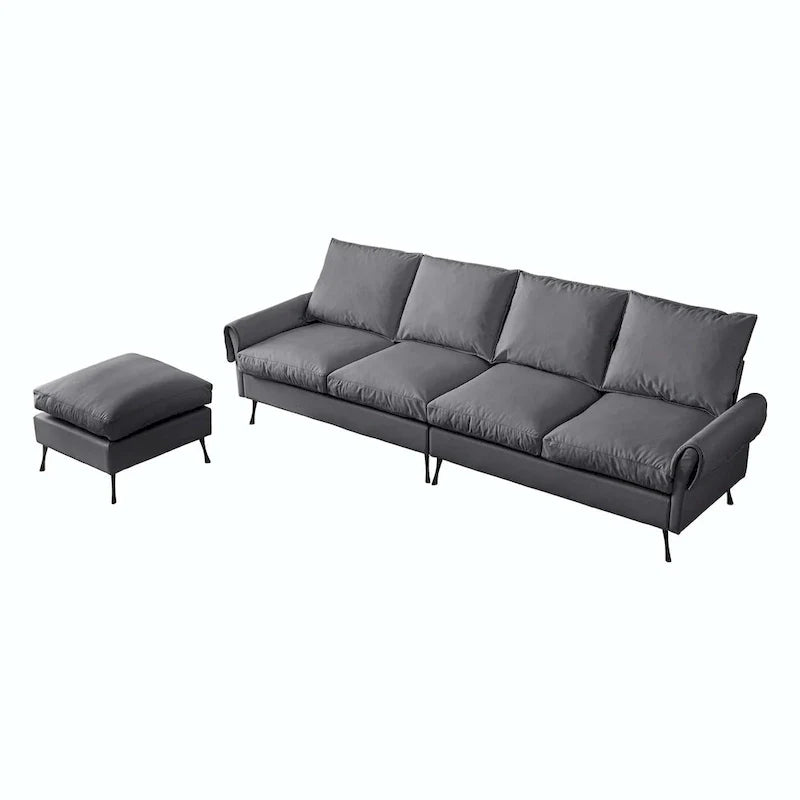 Canapé en L moderne 104,5 po en cuir technique avec pouf