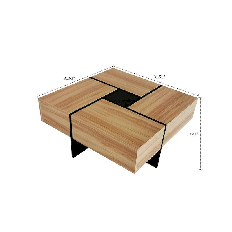 Table basse unique et élégante en bois avec plateau coulissant extensible