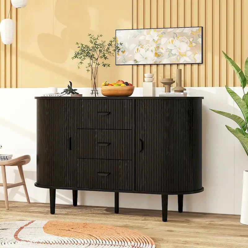 Meuble d'appoint avec portes tambours coulissantes en douceur