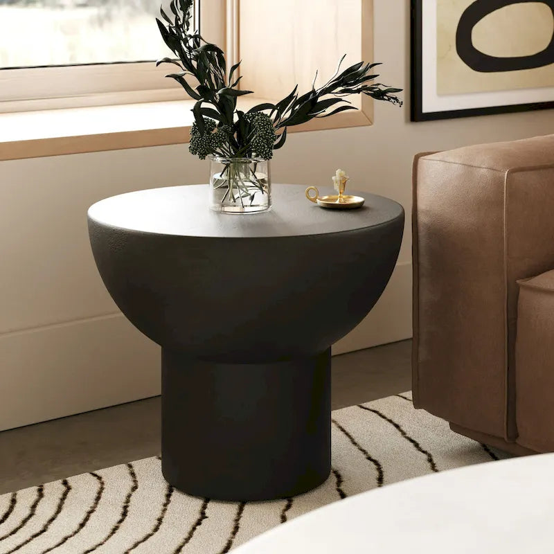 Table d'appoint moderne en béton noir Modrest Fate
