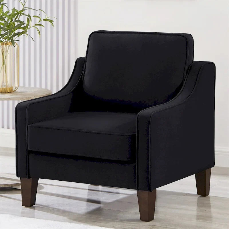 Fauteuil une place pour salon avec pieds en bois