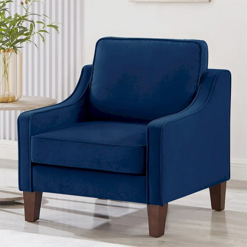 Fauteuil une place pour salon avec pieds en bois