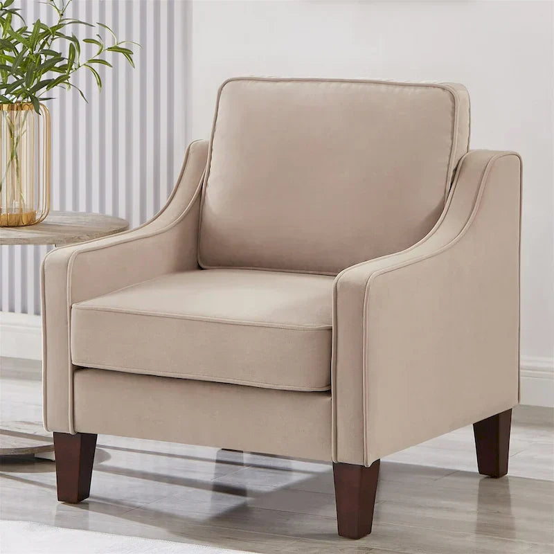Fauteuil une place pour salon avec pieds en bois